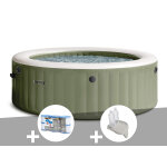 Kit spa gonflable intex purespa olive rond bulles 8 places + 6 filtres + porte - verre