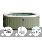 Kit spa gonflable intex purespa olive rond bulles 8 places + kit d'entretien + porte - verre + kit de ...