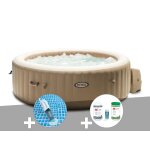 Kit spa gonflable intex purespa sahara rond bulles 4 places + aspirateur + kit traitement brome
