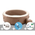 Kit spa gonflable intex purespa sahara rond bulles 8 places + aspirateur + kit d'entretien + kit de traitement ...