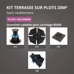 Kit terrasse sur plots sans rev�tement 20m - sans profil� - 140 / 230 mm - jouplast