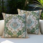 Kjakl - lot de 2 housse de coussin impermable 45x45 cm vert style rustique - matriau ecologique, idale ...
