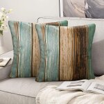 Kjakl - housse de canap 50 x 50 vert moderne rayures bois retro vintage rustique lin de bois taies d`oreiller ...