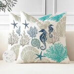 Ksfal - lot de 2 printemps taie d'oreiller 40x40 cm et housse coussin exterieur impermeable ocan tortue ...