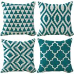 Ksfal - lot de 4 housse coussin 40x40 salon bleu canard housse de coussin gomtrique lin moderne dcor ...