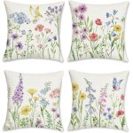 Ksfal - housse de coussin fleurs 45x45 cm fleur de jardin oiseaux polyester lin d�coratif taie d'oreiller ...