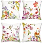 Ksfal - housse de coussin fleur oiseau 45x45 cm colibris fleurs color dcoratif taie d'oreiller pour ...