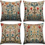 Ksfal - housse de coussin fleurs rtro 40x40 cm, lot de 4 coussins de canap feuilles de fleurs vintage ...