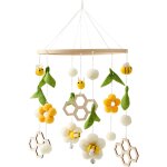 Kyaoayo - mobile bb en bois + pelote de laine, fleurs et abeilles fraches, carillon eolien, hochet ...