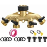 Laiton 4 voies tap connector, 3 / 4 robinet jardin distributeur, séparateur de tuyau avec individuelles ... Laiton 4 voies tap connector, 3 / 4 robinet jardin distributeur, séparateur de tuyau avec individuelles ...