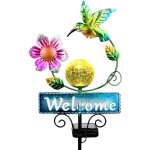 Lampe solaire de jardin, statue colibri en mtal lumire solaire exterieur, boule en verre fissur etanche ...