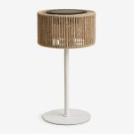 Lampe de table solaire led sans fil pour ext�rieur en fer et corde tress�e krabi blanc mat
