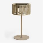 Lampe de table solaire led sans fil pour ext�rieur en fer et corde tress�e krabi moka brown