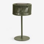 Lampe de table solaire led sans fil pour ext�rieur en fer et corde tress�e krabi vert olive intense