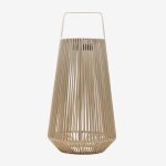 Lampe de table solaire led sans fil pour ext�rieur en fer et corde tress�e liberian tapioca beige ¿60 ...