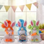 Lapin de p�ques gnome en peluche, 3 pi�ces, d�corations faites a la main, d�coration de table pour la ...