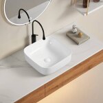 Lavabo carr de 40 cm avec angles biseauts en cramique blanche pour installation sur plan