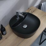 Lavabo de meuble rond en ceramique noire mate