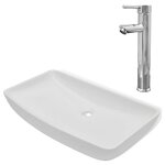 Lavabo et mitigeur cramique rectangulaire blanc