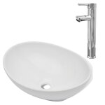 Lavabo de salle de bain avec mitigeur c�ramique ovale blanc
