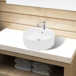 Lavabo  trou de trop - plein / robinet cramique blanc rond