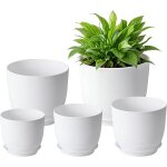 Lbgwp60 - 10 pieces pot de fleurs blancs, pot plante interieur plastique, cache pot avec plateau pour ... Lbgwp60 - 10 pieces pot de fleurs blancs, pot plante interieur plastique, cache pot avec plateau pour ...