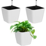 Lbgwp60 - lot de 3 pots de fleurs carrés en plastique a auto - arro , 14 cm, avec indicateur d'eau, blancs, ... Lbgwp60 - lot de 3 pots de fleurs carrés en plastique a auto - arro , 14 cm, avec indicateur d'eau, blancs, ...