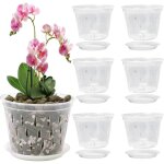 Lbgwp60 - lot de 6 pots a orchide transparents de 15 cm avec trous et plateau - pots a orchide en plastique ...