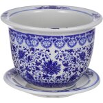 Lbgwp60 - pot de fleurs chinois en cramique bleu et blanc avec plateau - pot de fleurs dcoratif pour ...