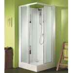 Leda - cabine de douche 900x900 mm verre srigraphie opaque central profils blanc porte coulissante ...