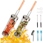 Letnerny - lot de 2 paniers de barbecue cylindriques en acier inoxydable avec poigne amovible - accessoires ...