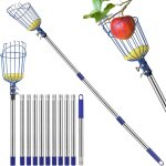 Letnerny - 4. 2m cueille fruit telescopique, fruit outil cueillette avec panier en acier inoxydable, ...