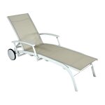 Lit - elegance - aluminium - toile tpep crme / chevron - accoudoirs escamotables - roues