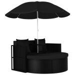 Lit de jardin avec parasol r�sine tress�e noir