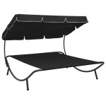 Lit de repos chaise longue transat d'extrieur 200 cm avec auvent noir helloshop26 02 0012013