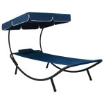 Lit de repos transat chaise longue d'extrieur 200 cm avec auvent et oreiller bleu helloshop26 02 0012005 ...