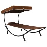 Lit de repos transat chaise longue d'extrieur 200 cm avec auvent et oreiller marron helloshop26 02 0012007 ...