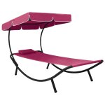 Lit de repos transat chaise longue d'ext�rieur 200 cm avec auvent et oreiller rose helloshop26 02 0012009 ...