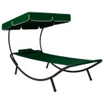 Lit de repos transat chaise longue d'ext�rieur 200 cm avec auvent et oreiller vert helloshop26 02 0012010 ...