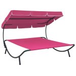 Lit de repos transat chaise longue d'extrieur 200 cm avec auvent rose helloshop26 02 0012014