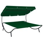 Lit de repos transat chaise longue d'extrieur 200 cm avec auvent vert helloshop26 02 0012015
