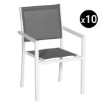 Lot de 10 chaises en aluminium blanc - textil�ne gris
