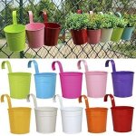 Lot de 10 pots de fleurs en fer a suspendre pour balcon, cl�ture, balcon avec crochets - support de fleurs ...