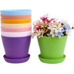 Lot de 10 pots de fleurs et soucoupes en plastique color� avec plateaux d'�gouttement pour d�coration ...