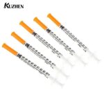 Lot de 10 seringues a insuline steriles jetables en plastique de 1 ml avec bouchon orange et distributeur ... Lot de 10 seringues a insuline steriles jetables en plastique de 1 ml avec bouchon orange et distributeur ...
