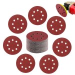 Lot de 100 disque poncage 125mm papier abrasif ponceuse excentrique 8 trous poncer grain p100 disque ...