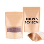 Lot de 100 sachets en papier kraft avec fen�tre (10 x 15 x 3 cm), refermables et r�sistants a l'humidit�, ...