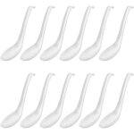 Lot de 12 cuill�res a soupe asiatiques, style crochet, pour ramen, pour nouilles blanches, pour riz en ...