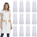 Lot de 12 tabliers unis a 2 poches - tabliers blancs unisexes de qualit� professionnelle pour la cuisine, ...