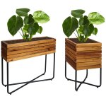 Lot de 2 bacs a fleurs hwc - l25, bac a fleurs, rectangulaire carr outdoor acier acacia bois certifi ...